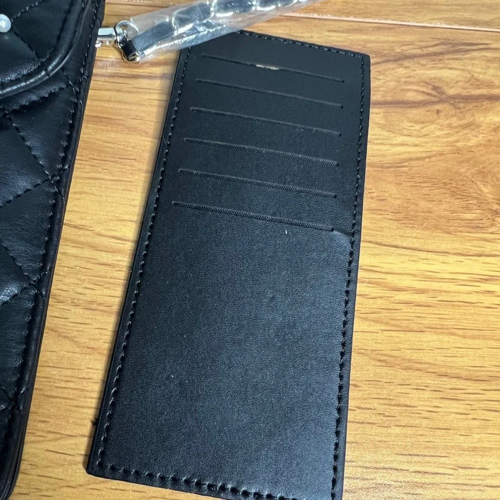 Badgley Mischka Crossbody Phone Case Black Pearl Quilted Vegan Leather NWT